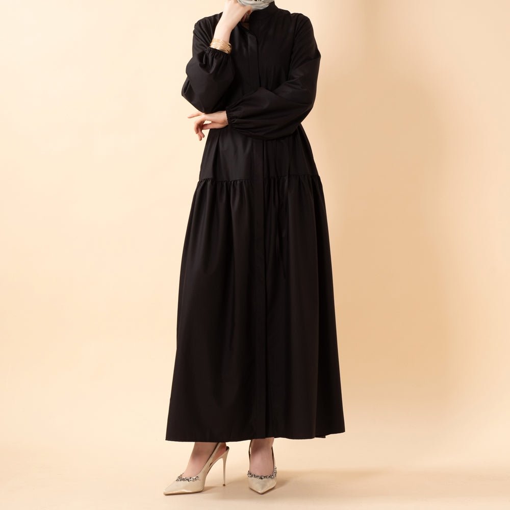 Robe Abaya Maxi Trench Cintrée en Ligne A avec Poches (MA422)
