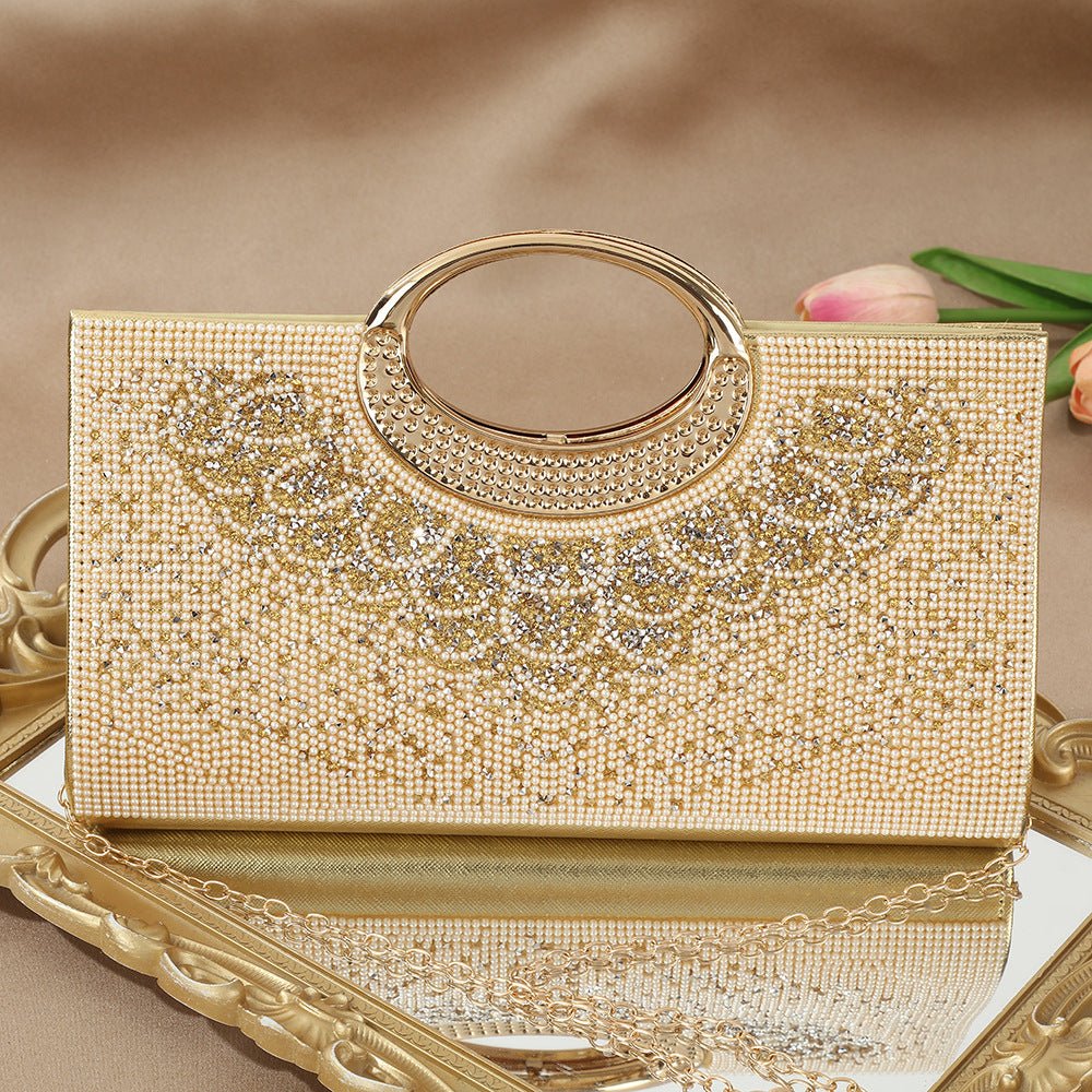 Sac Pochette Vintage à Grande Anse Circulaire Ornée de Strass Scintillants (MAC430)