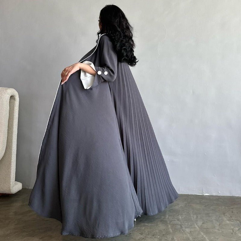 Robe longue automne et hiver à ouverture avant | Abaya cardigan plissée unie (MOA218)
