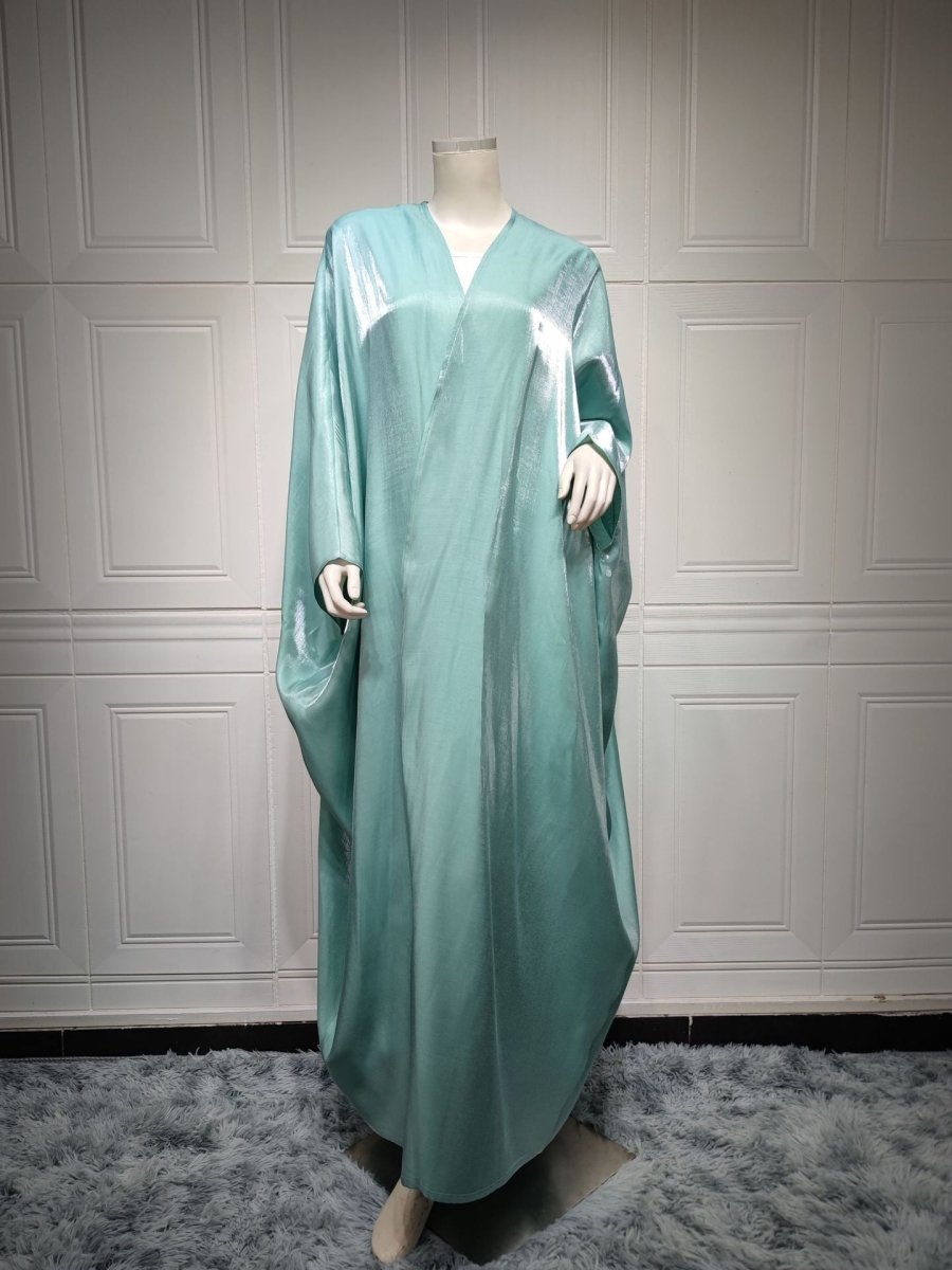 Robe Abaya Luxueuse en Satin de Soie à Manches Chauve-souris | Robe de Soirée Pudique Col en V (MOA225)