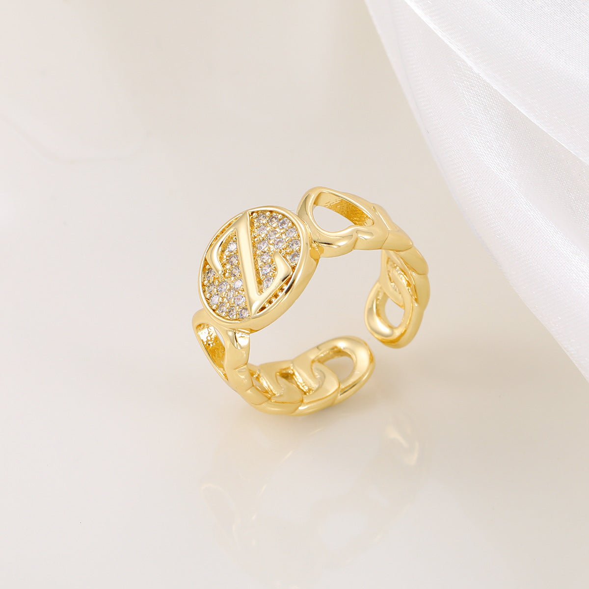 Ensemble MAC186 Cuivre avec Zircon, Bague Lettre Love Brillante Plaqué Or Réel 18K