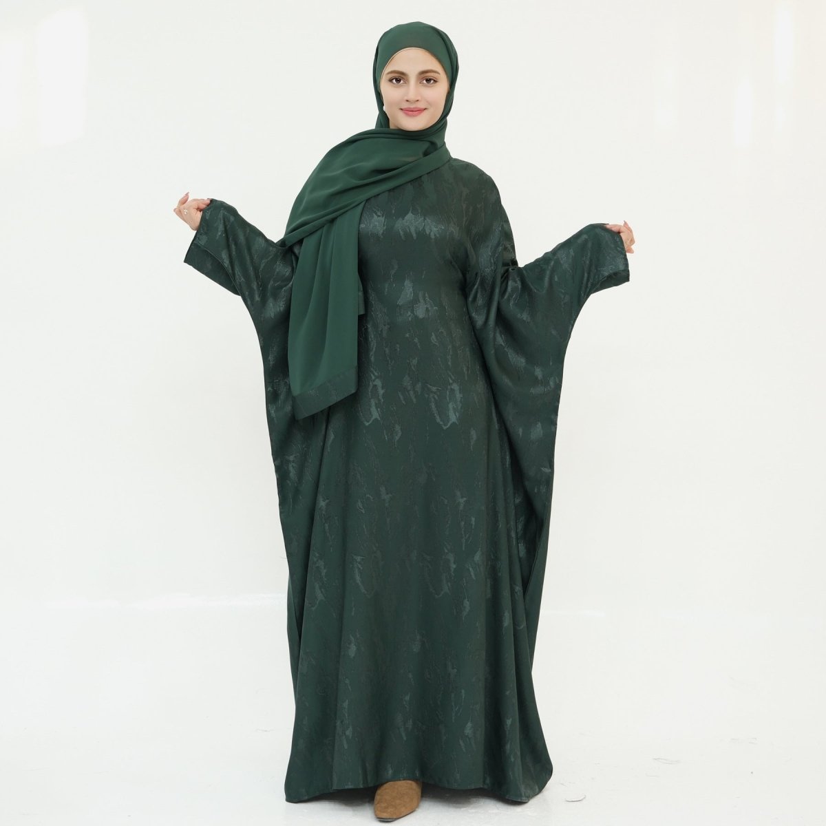 Abaya Maxi Manches Chauve-souris Jacquard (MA447)
