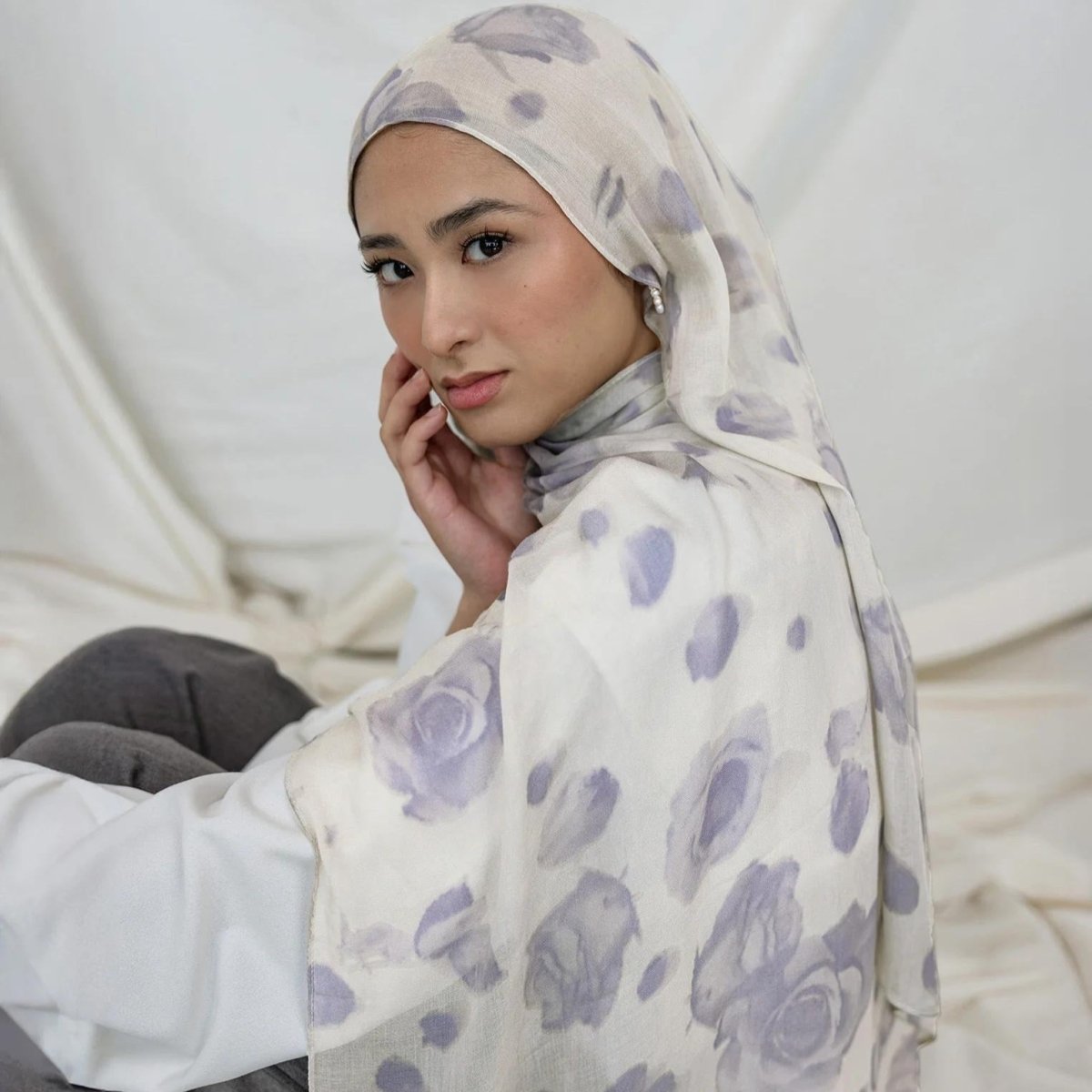 Écharpe Hijab en Coton Imprimé | Foulard Long Doux et Respirant (MH201)