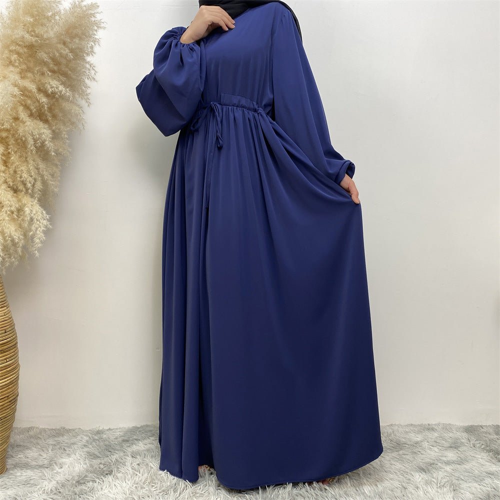 Abaya Ample Modeste pour Musulmane, Manches Extensibles, Fermeture Éclair Frontale, Coupe Trapèze (MA175)