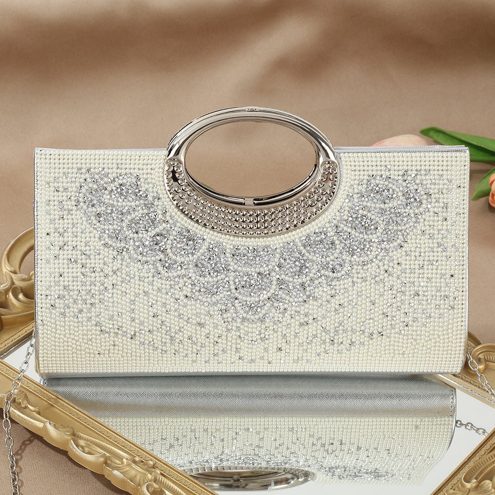 Sac Pochette Vintage à Grande Anse Circulaire Ornée de Strass Scintillants (MAC430)