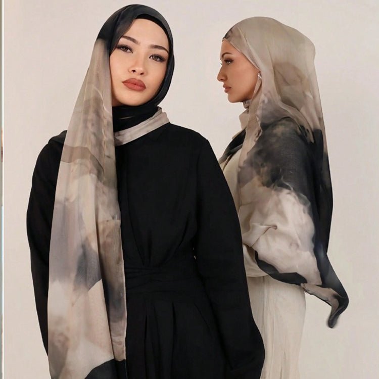 Écharpe Hijab en Coton Imprimé | Foulard Long Doux et Respirant (MH201)