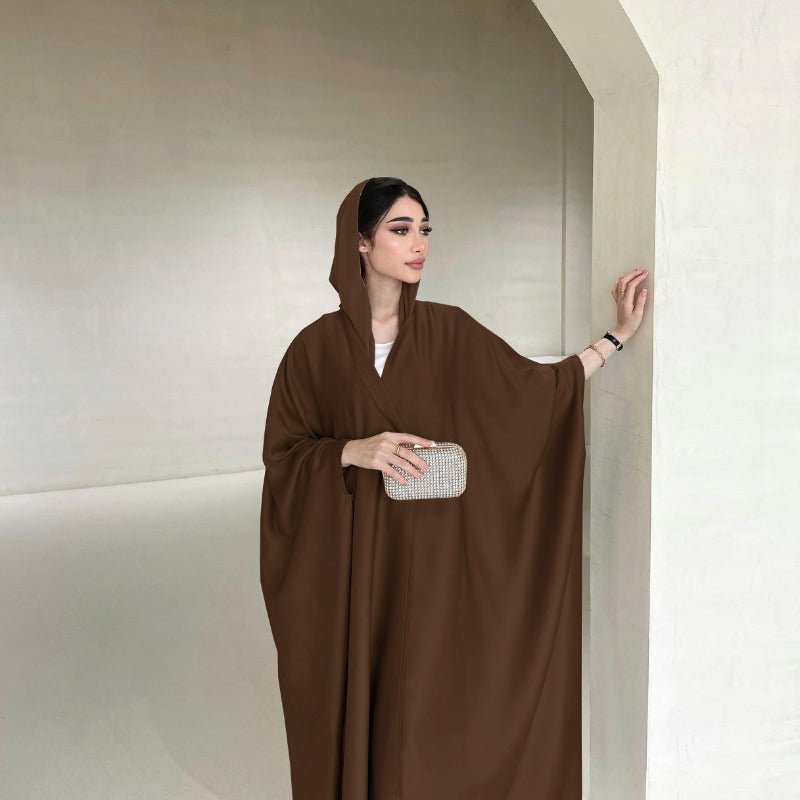 Robe Abaya à Manches Chauve-Souris Douces | Robe Cardigan en Satin à Col en V (MOA224)