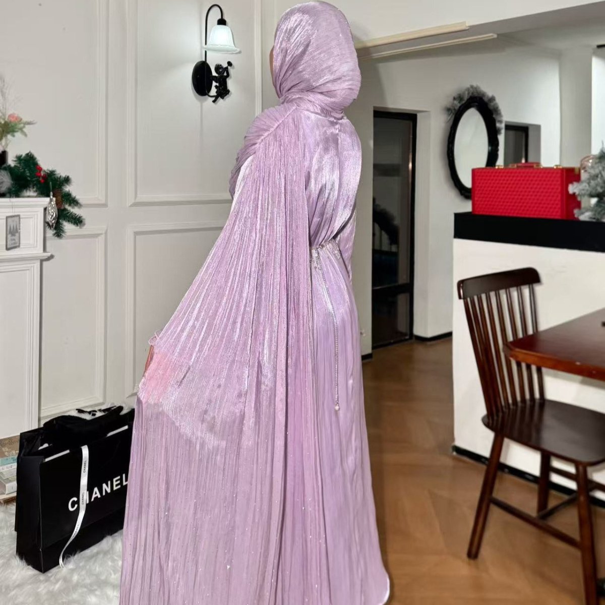Robe Abaya Maxi à Manches Cape Plissées (MA430)