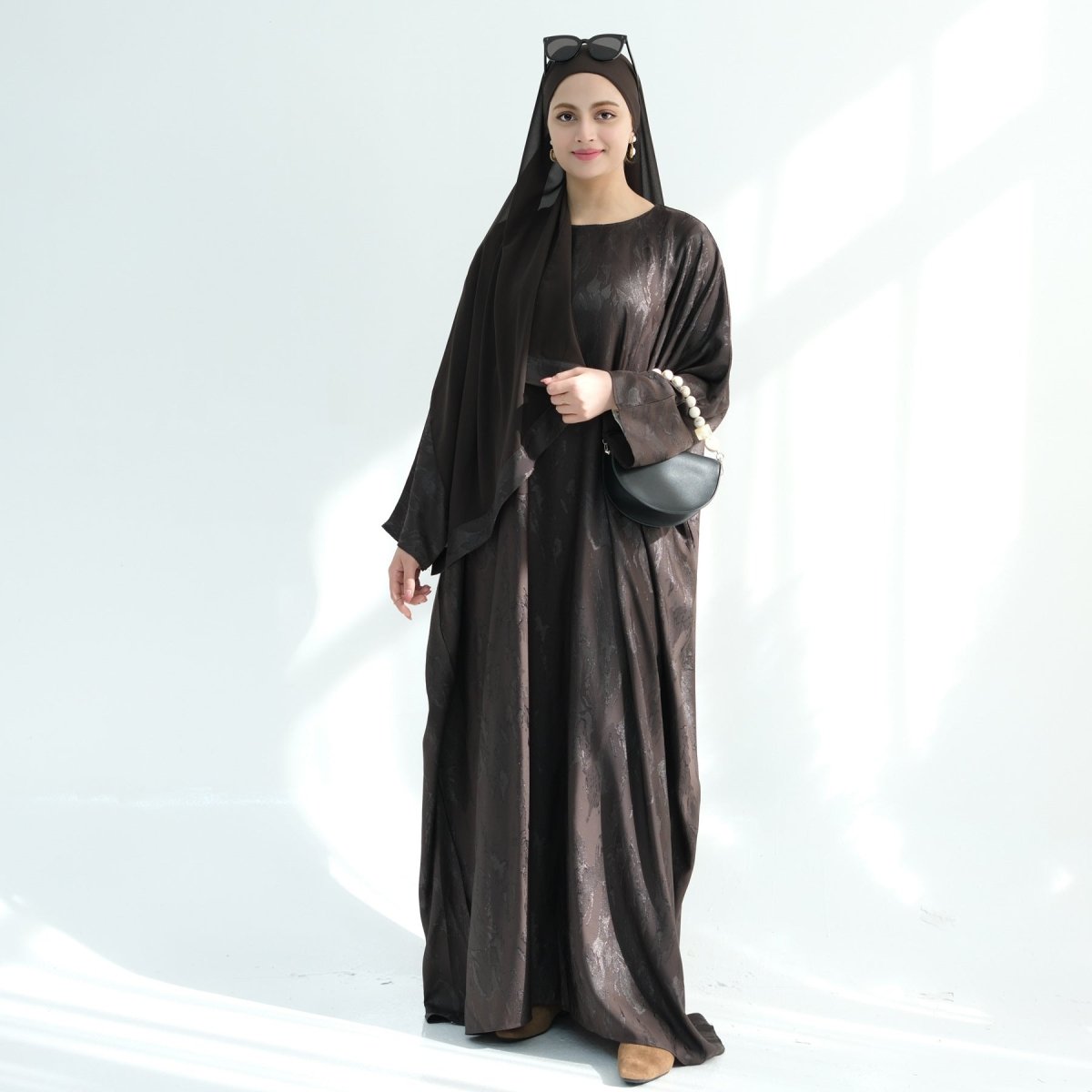 Abaya Maxi Manches Chauve-souris Jacquard (MA447)