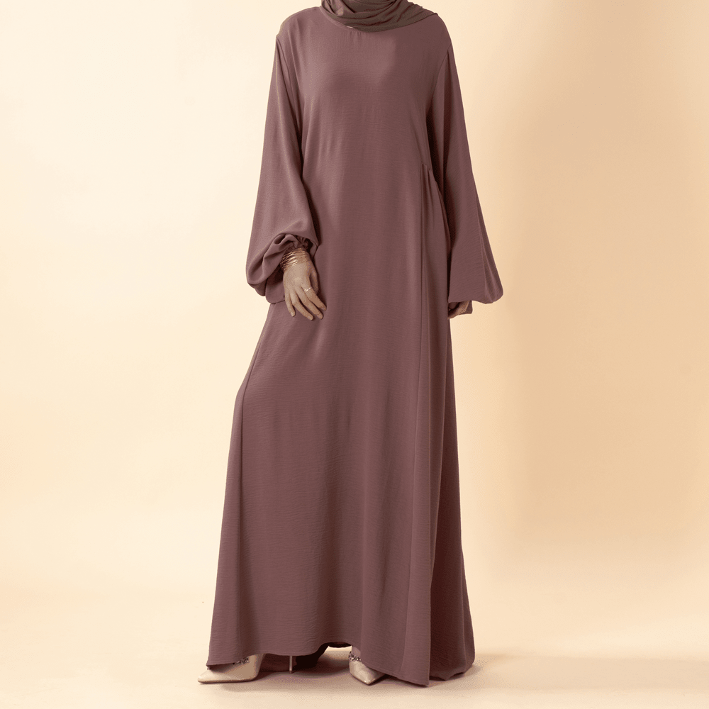 Abaya Crêpe Coupe Décontractée à Manches Lanterne (UKMA190)