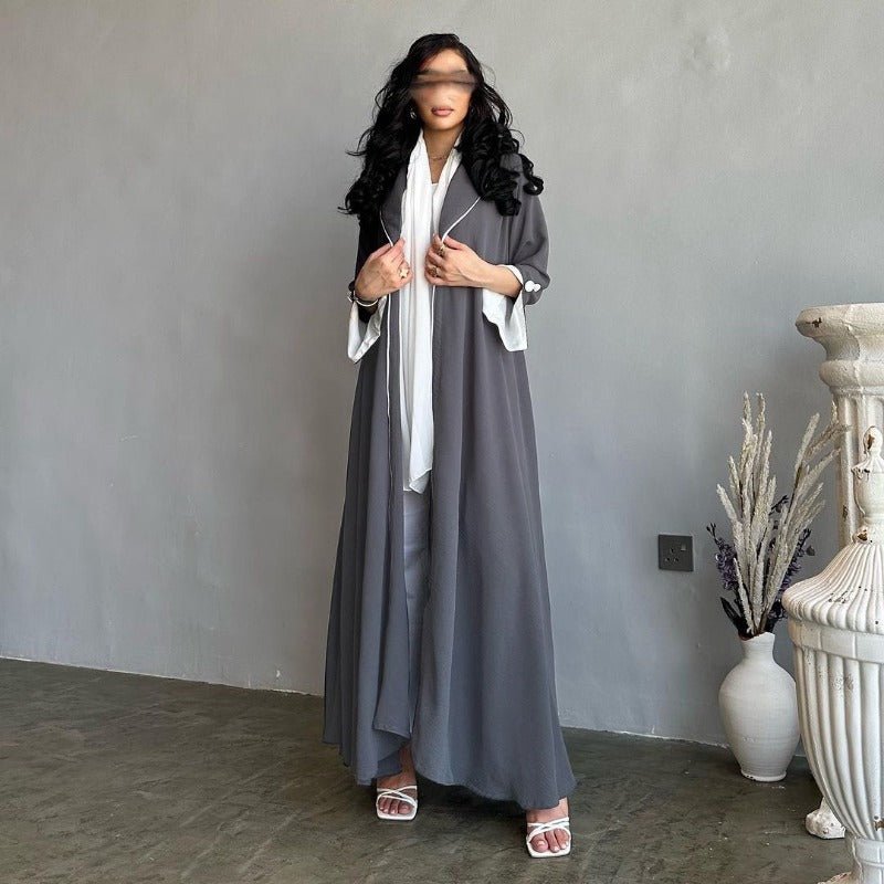 Robe longue automne et hiver à ouverture avant | Abaya cardigan plissée unie (MOA218)