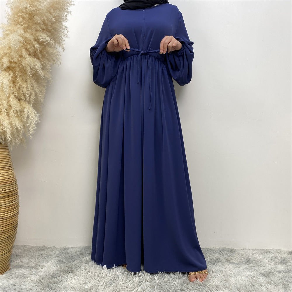 Abaya Ample Modeste pour Musulmane, Manches Extensibles, Fermeture Éclair Frontale, Coupe Trapèze (MA175)