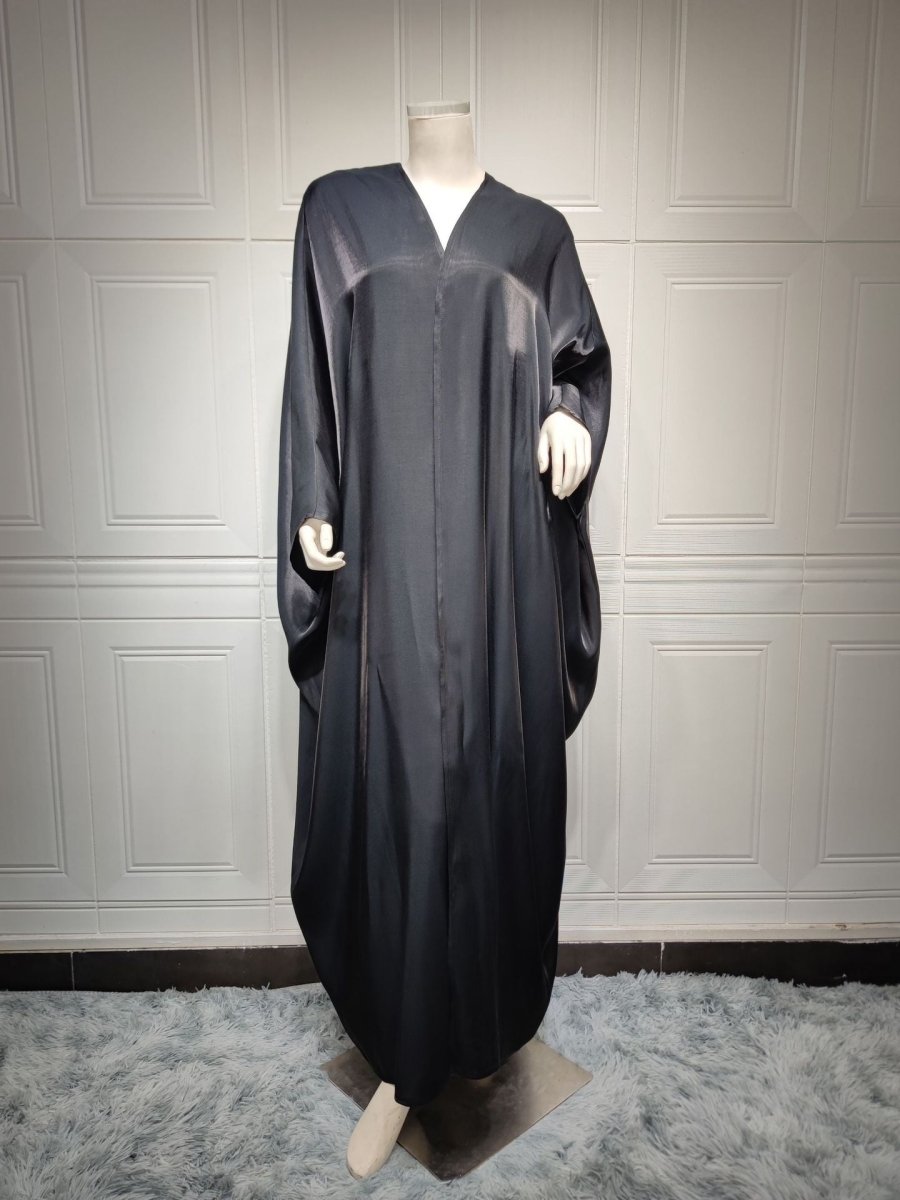 Robe Abaya Luxueuse en Satin de Soie à Manches Chauve-souris | Robe de Soirée Pudique Col en V (MOA225)
