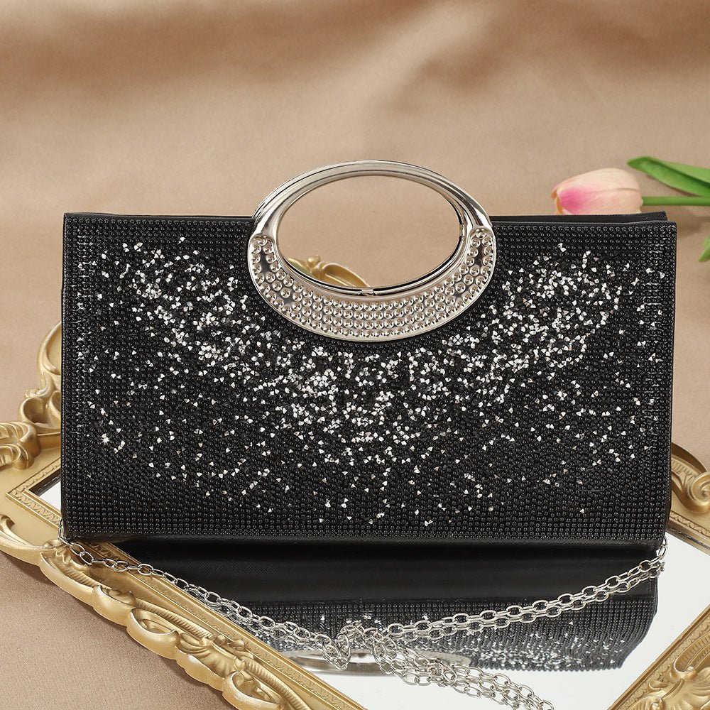 Sac Pochette Vintage à Grande Anse Circulaire Ornée de Strass Scintillants (MAC430)
