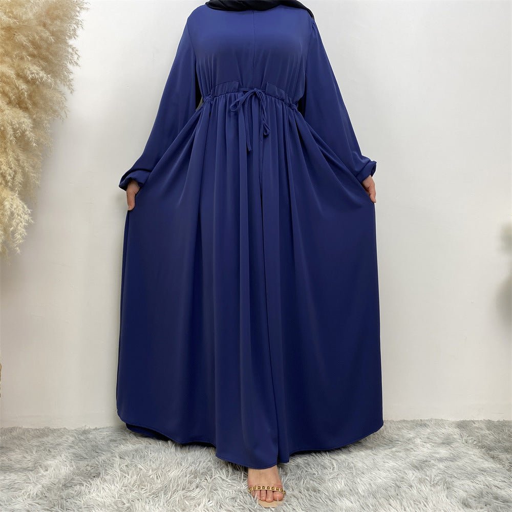 Abaya Ample Modeste pour Musulmane, Manches Extensibles, Fermeture Éclair Frontale, Coupe Trapèze (MA175)