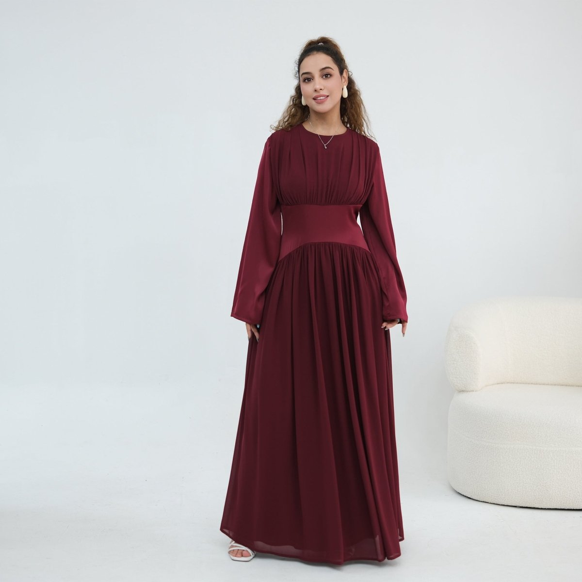 Robe Maxi Manches Évasées en Mousseline(MS498)
