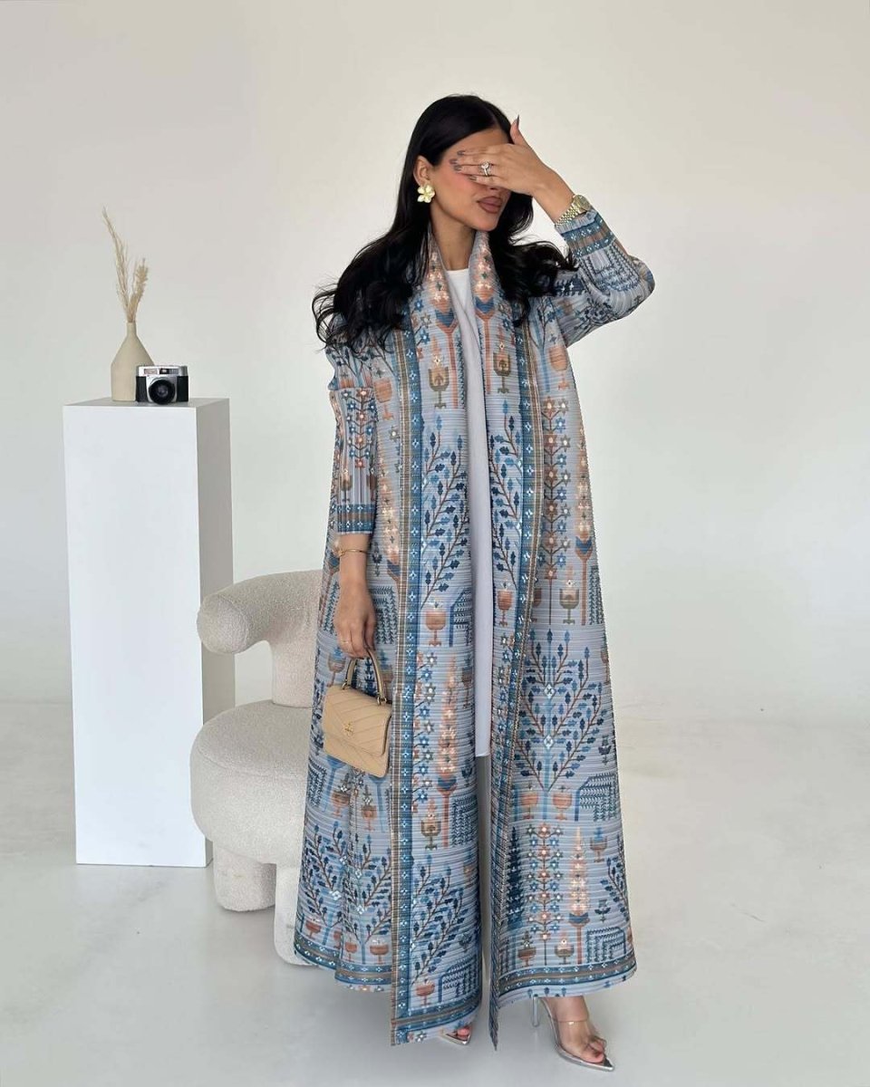 Trench-coat Musulman à Imprimé Floral - Veste Cape Robe Modeste pour la Ville (MOA212)
