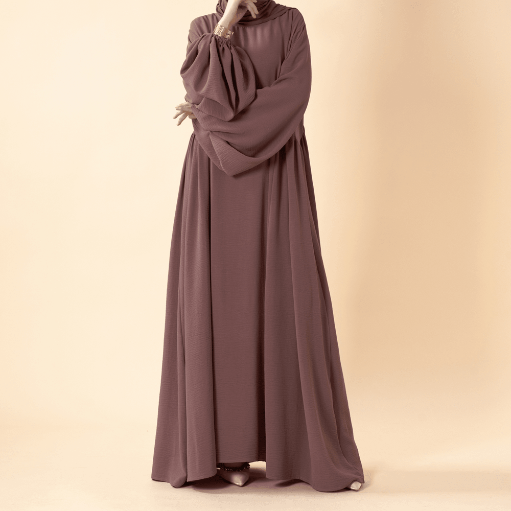 Abaya Crêpe Coupe Décontractée à Manches Lanterne (UKMA190)