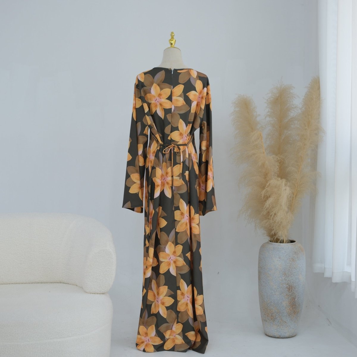 Robe Maxi Froissée Délavée à Imprimé Floral (MS437)