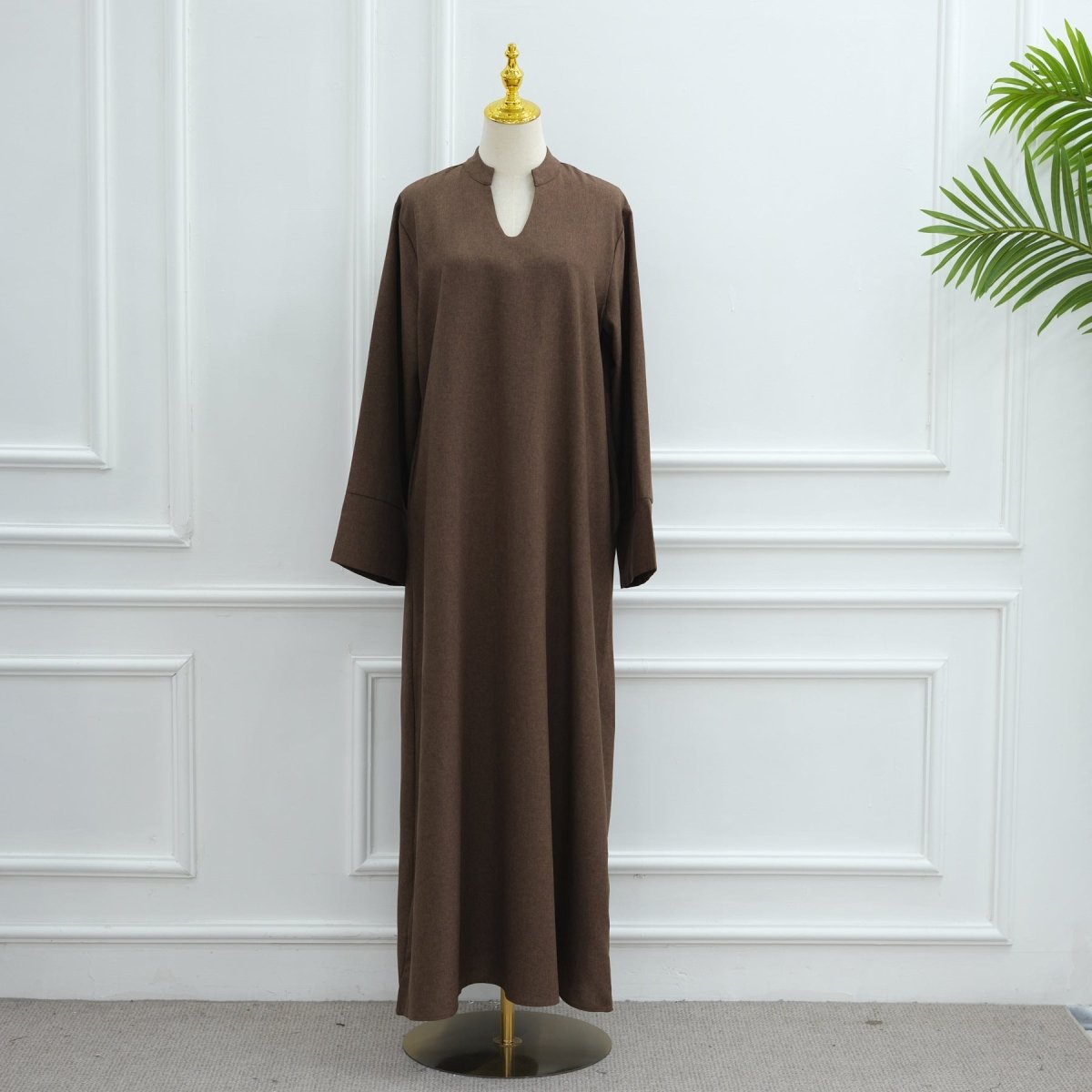 Abaya oversize à col en V avec poches | Robe longue unie à manches larges (MA331)