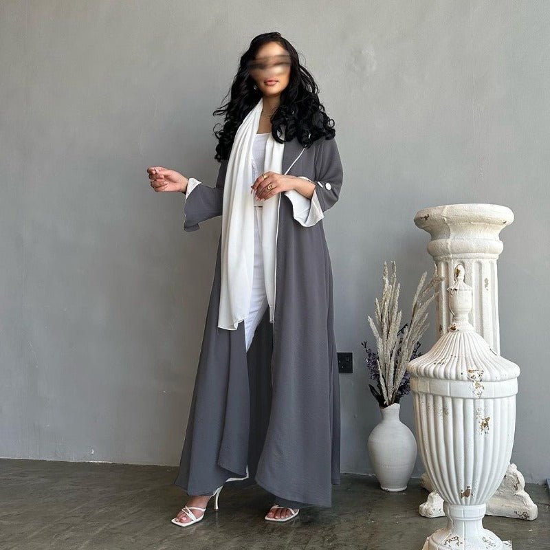 Robe longue automne et hiver à ouverture avant | Abaya cardigan plissée unie (MOA218)