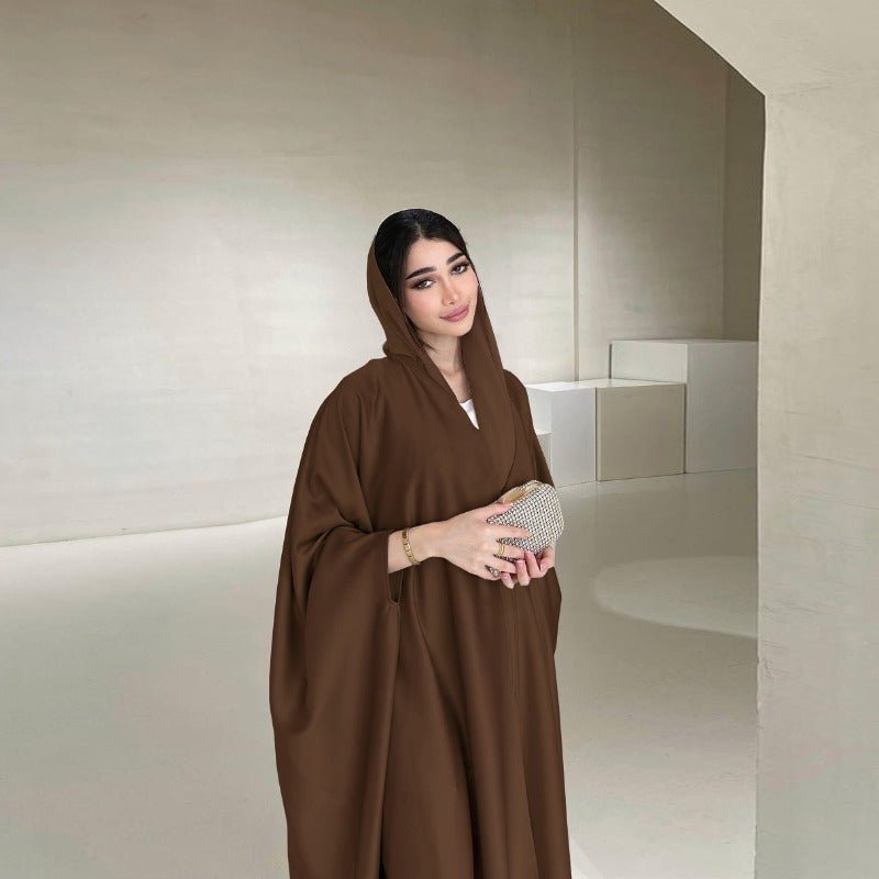 Robe Abaya à Manches Chauve-Souris Douces | Robe Cardigan en Satin à Col en V (MOA224)
