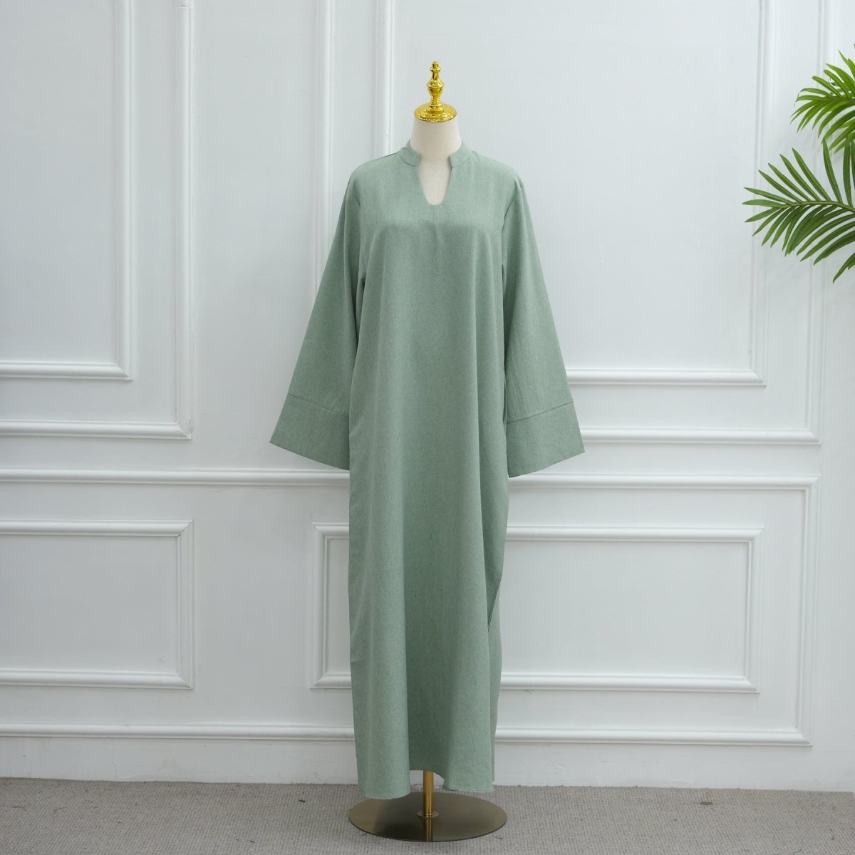 Abaya oversize à col en V avec poches | Robe longue unie à manches larges (MA331)