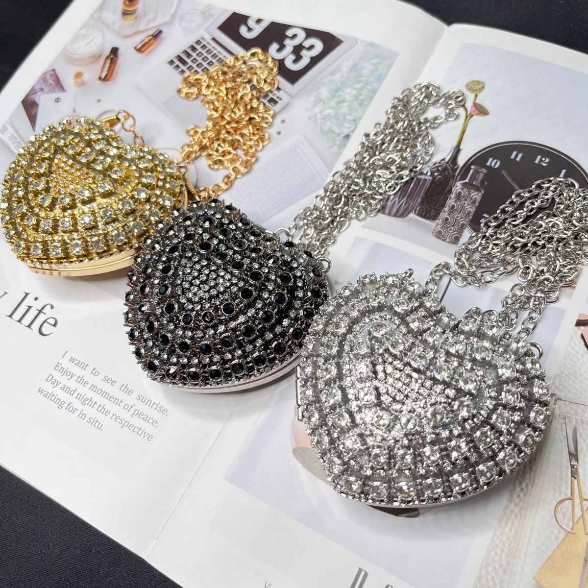 Sac bandoulière étincelant en forme de cœur – Mini sac à main orné de strass pour un glam au quotidien (MAC279)