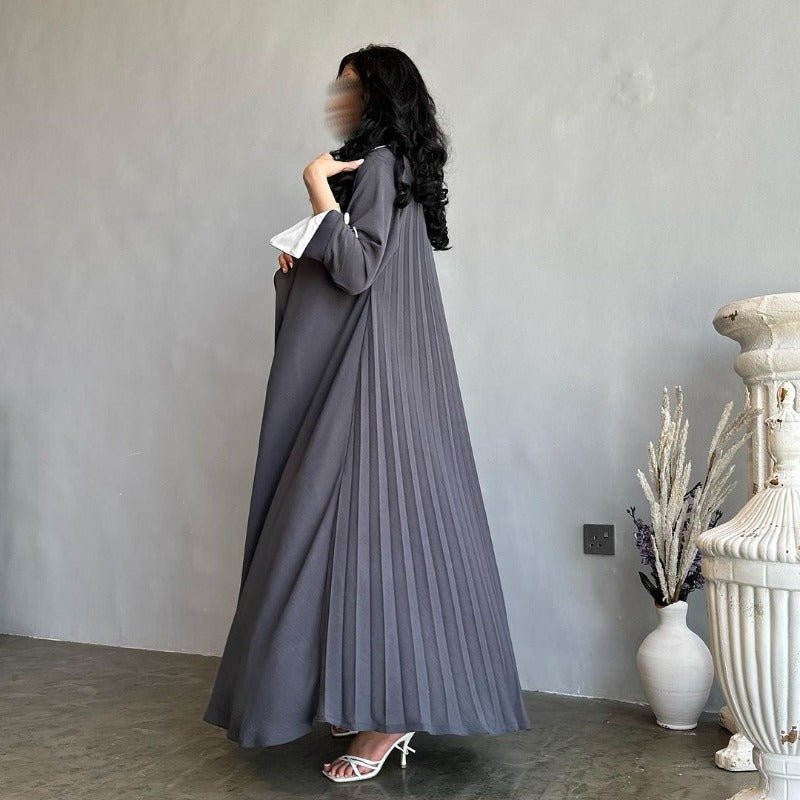 Robe longue automne et hiver à ouverture avant | Abaya cardigan plissée unie (MOA218)