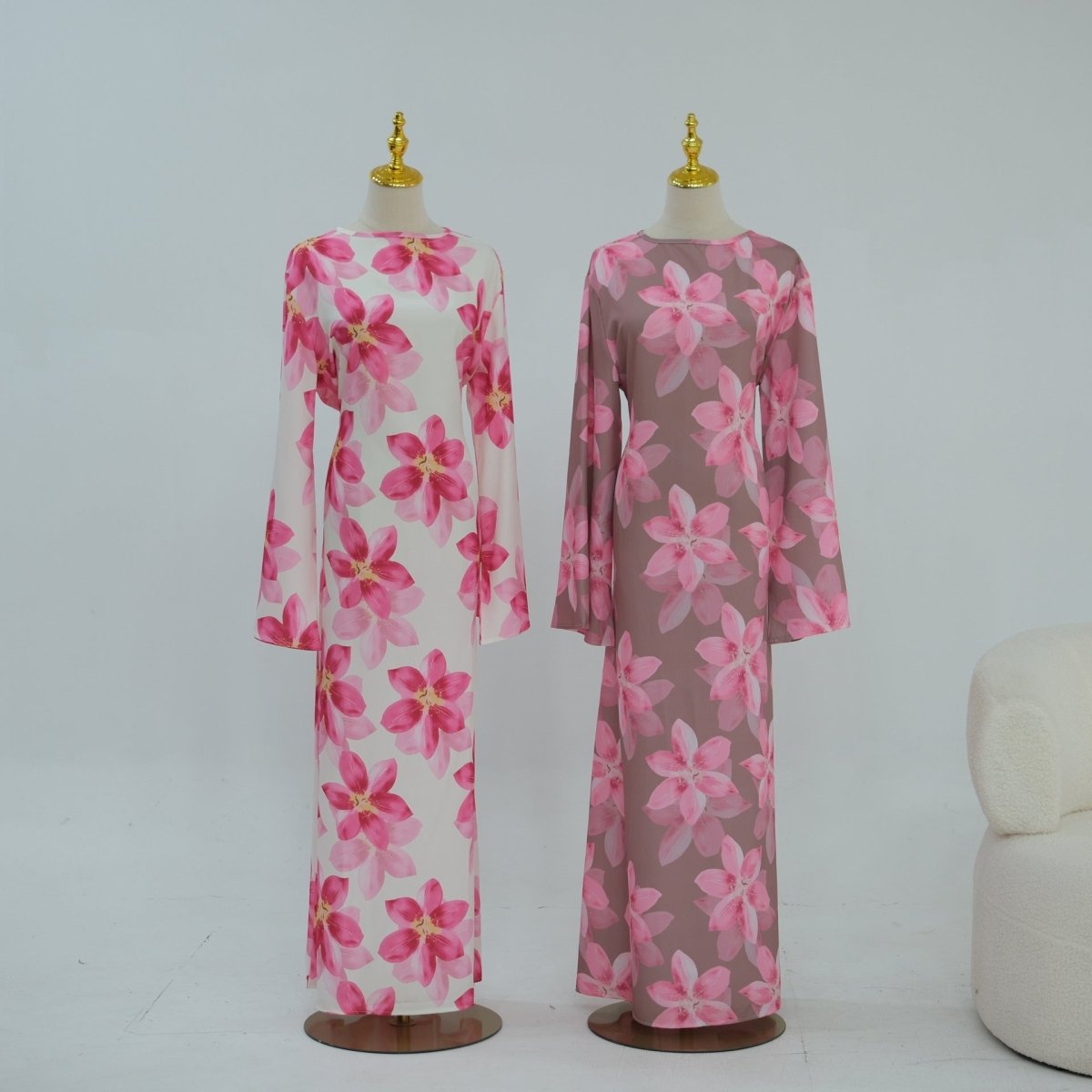 Robe Maxi Froissée Délavée à Imprimé Floral (MS437)