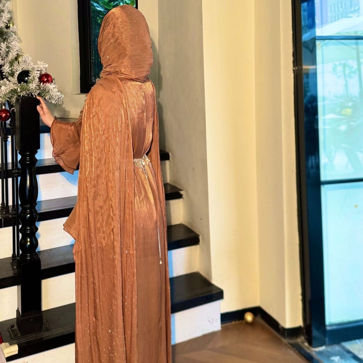 Robe Abaya Maxi à Manches Cape Plissées (MA430)