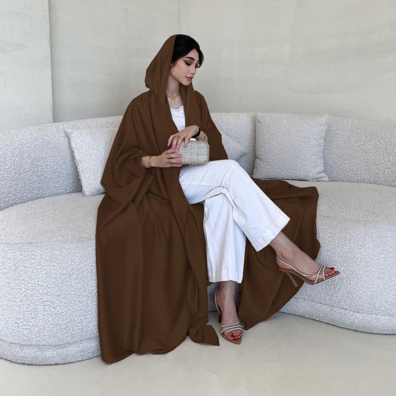 Robe Abaya à Manches Chauve-Souris Douces | Robe Cardigan en Satin à Col en V (MOA224)