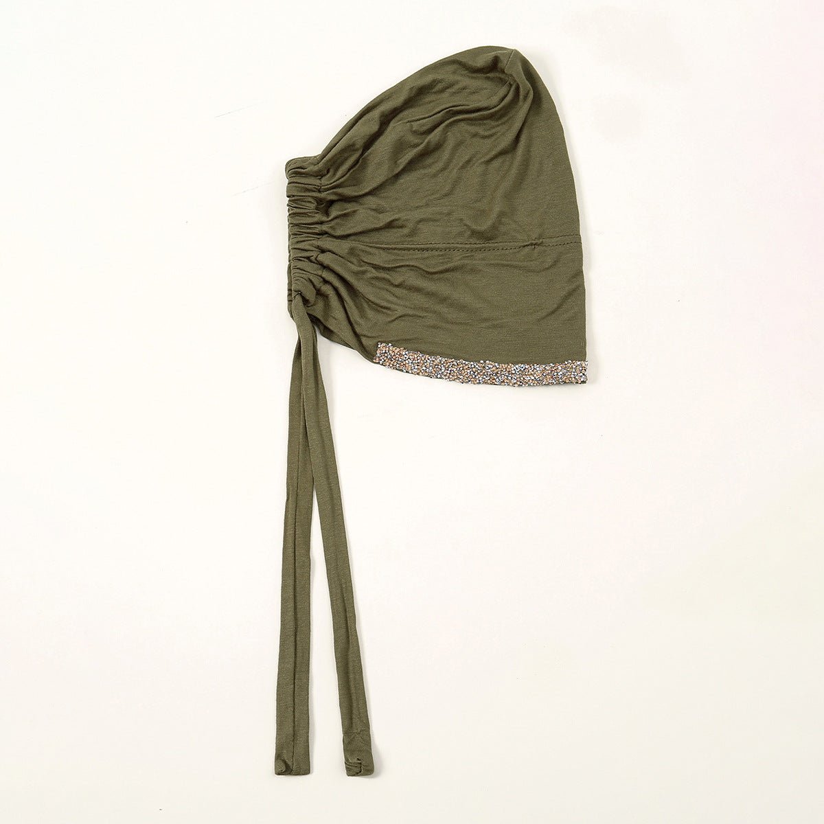 Bonnet Hijab de Luxe en Coton Mercerisé, Orné de Cristaux, Réglable avec Lacet Élastique, Design Respirant (MH115)
