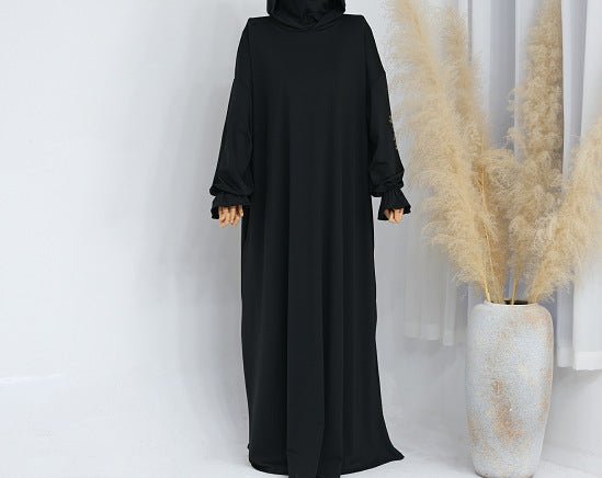 Collection d'Abayas Casual à Capuche Modest | Robes Ton sur Ton avec Manches Bouffantes (MJ021)
