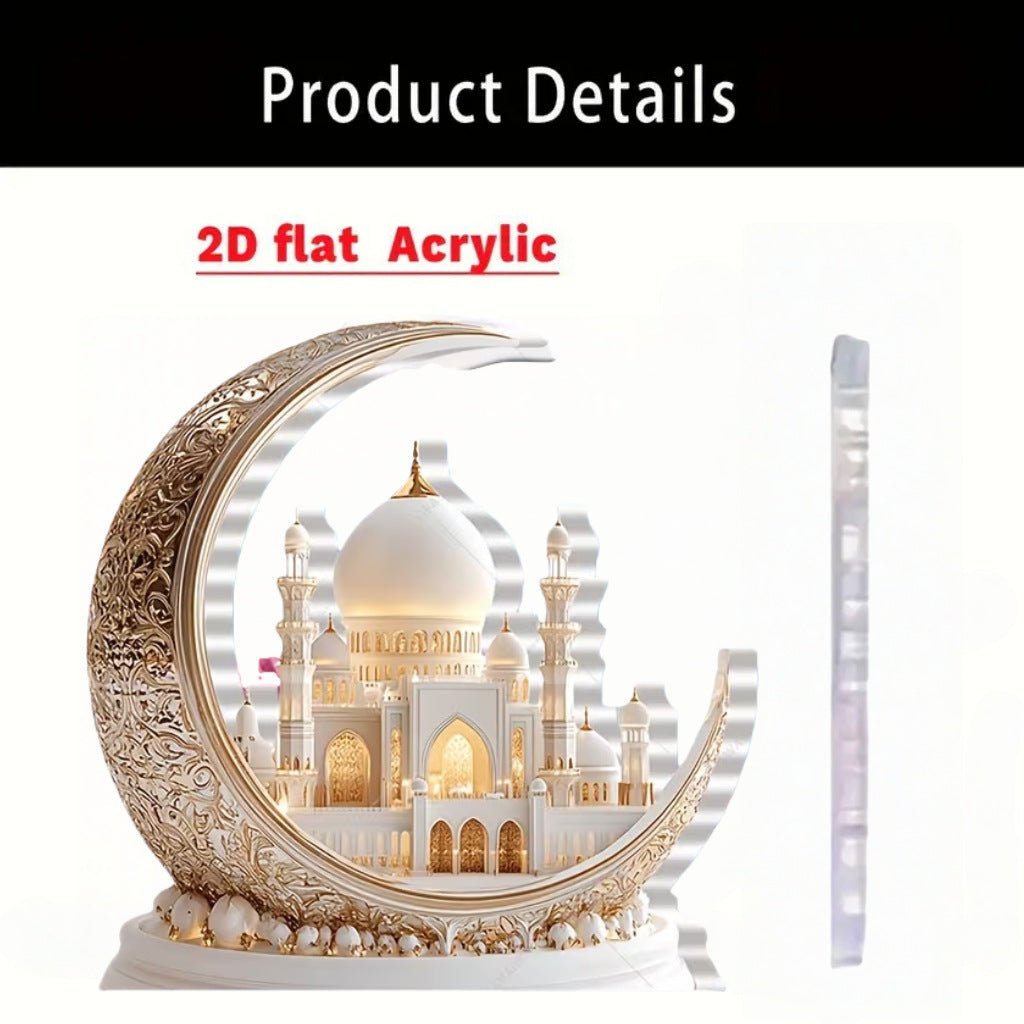 Croissant islamique avec motifs islamiques - Ornement de bureau en acrylique (MAC398)