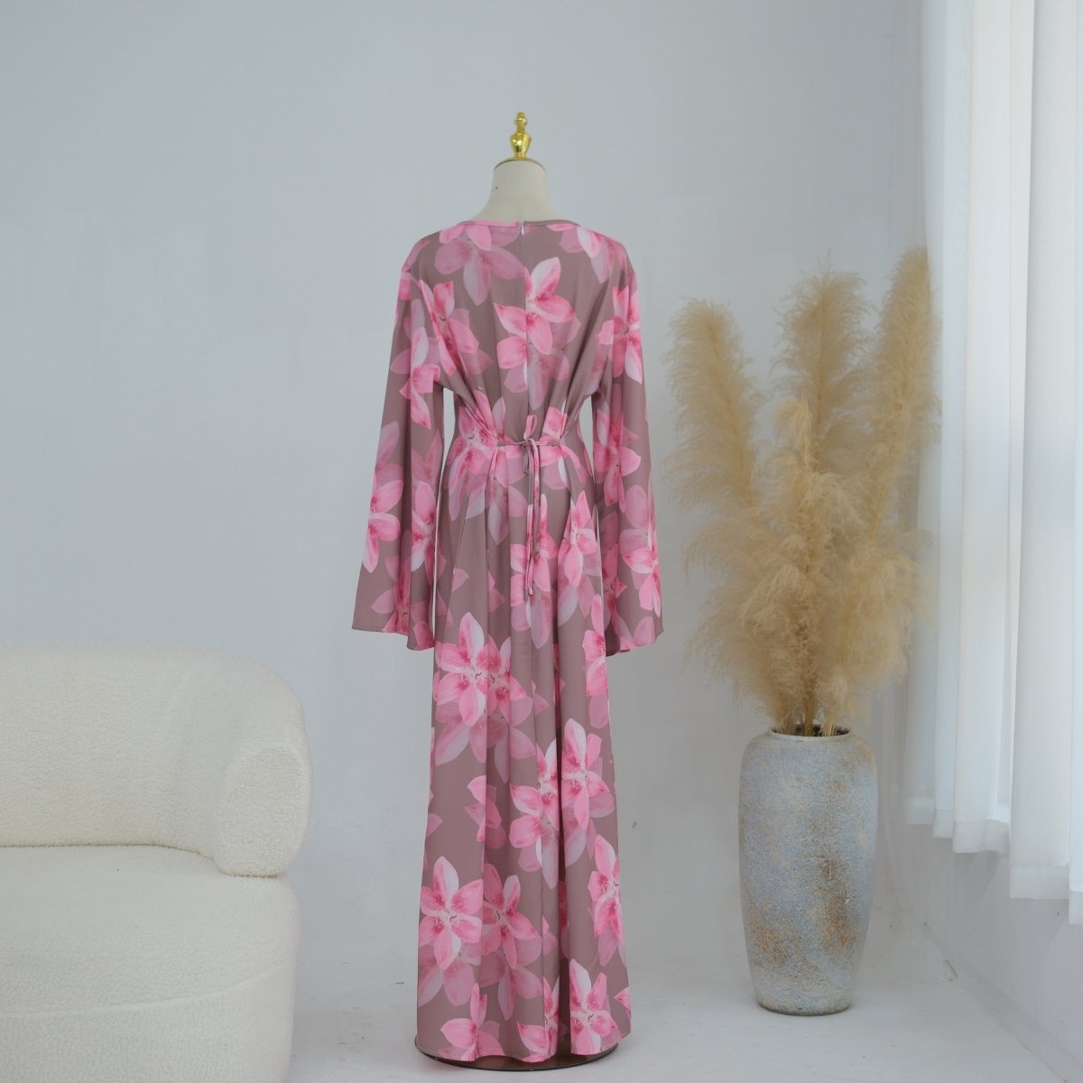 Robe Maxi Froissée Délavée à Imprimé Floral (MS437)