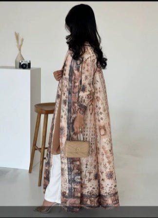 Trench-coat Musulman à Imprimé Floral - Veste Cape Robe Modeste pour la Ville (MOA212)