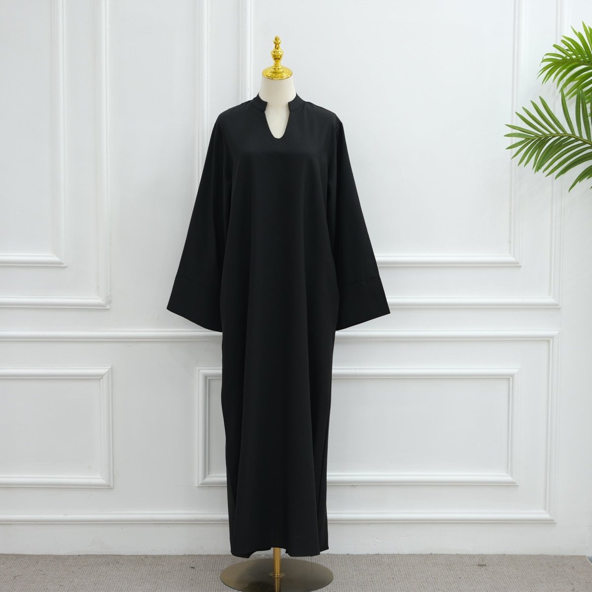 Abaya oversize à col en V avec poches | Robe longue unie à manches larges (MA331)