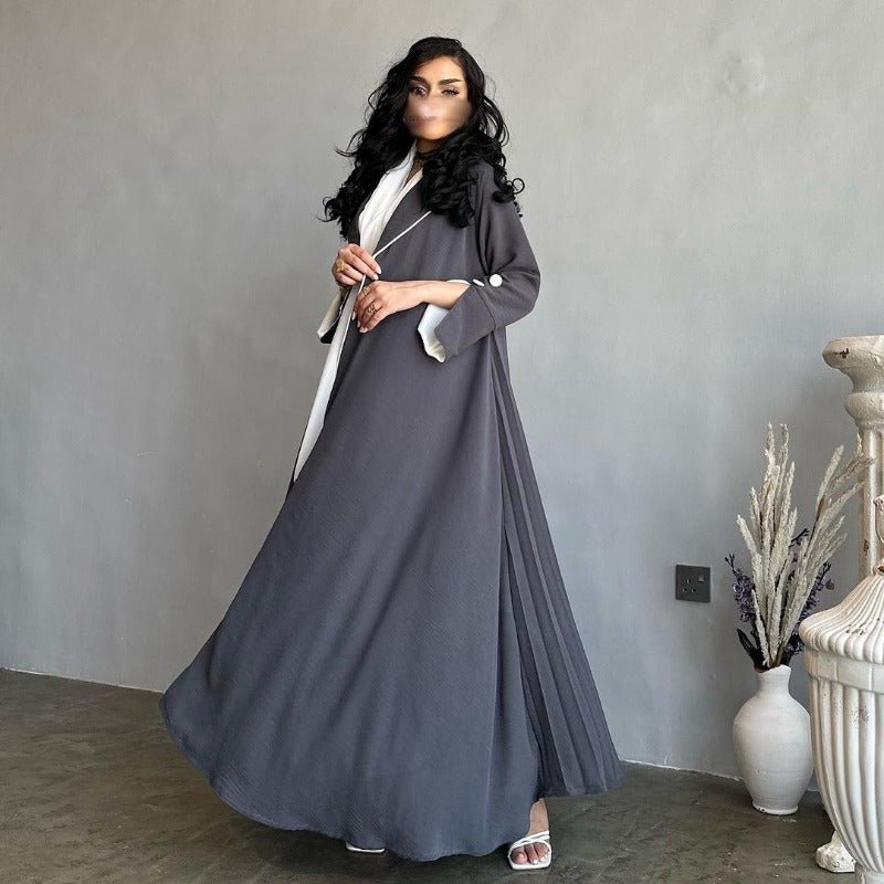 Robe longue automne et hiver à ouverture avant | Abaya cardigan plissée unie (MOA218)