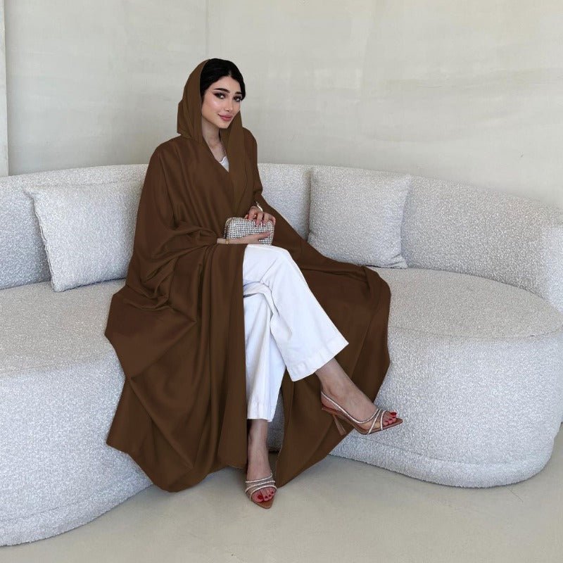 Robe Abaya à Manches Chauve-Souris Douces | Robe Cardigan en Satin à Col en V (MOA224)