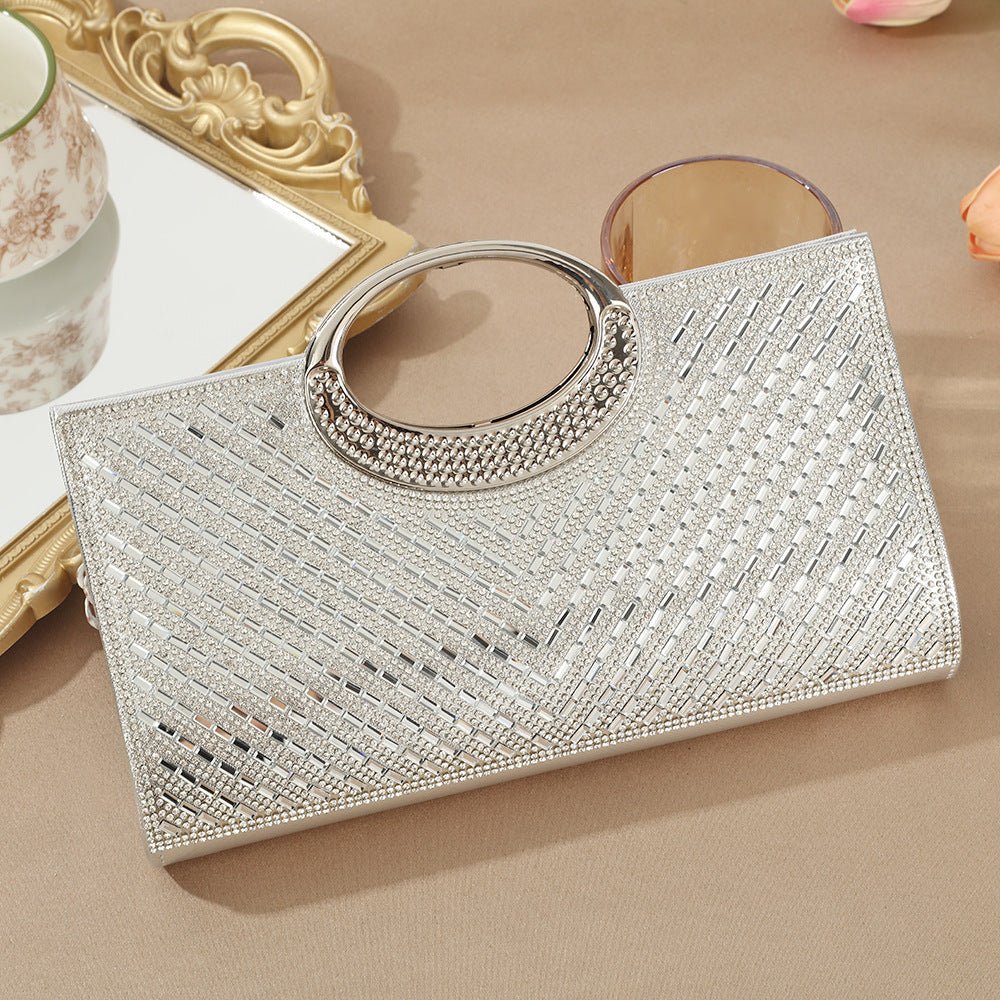 Sac Pochette Vintage à Grande Anse Circulaire Ornée de Strass Scintillants (MAC430)