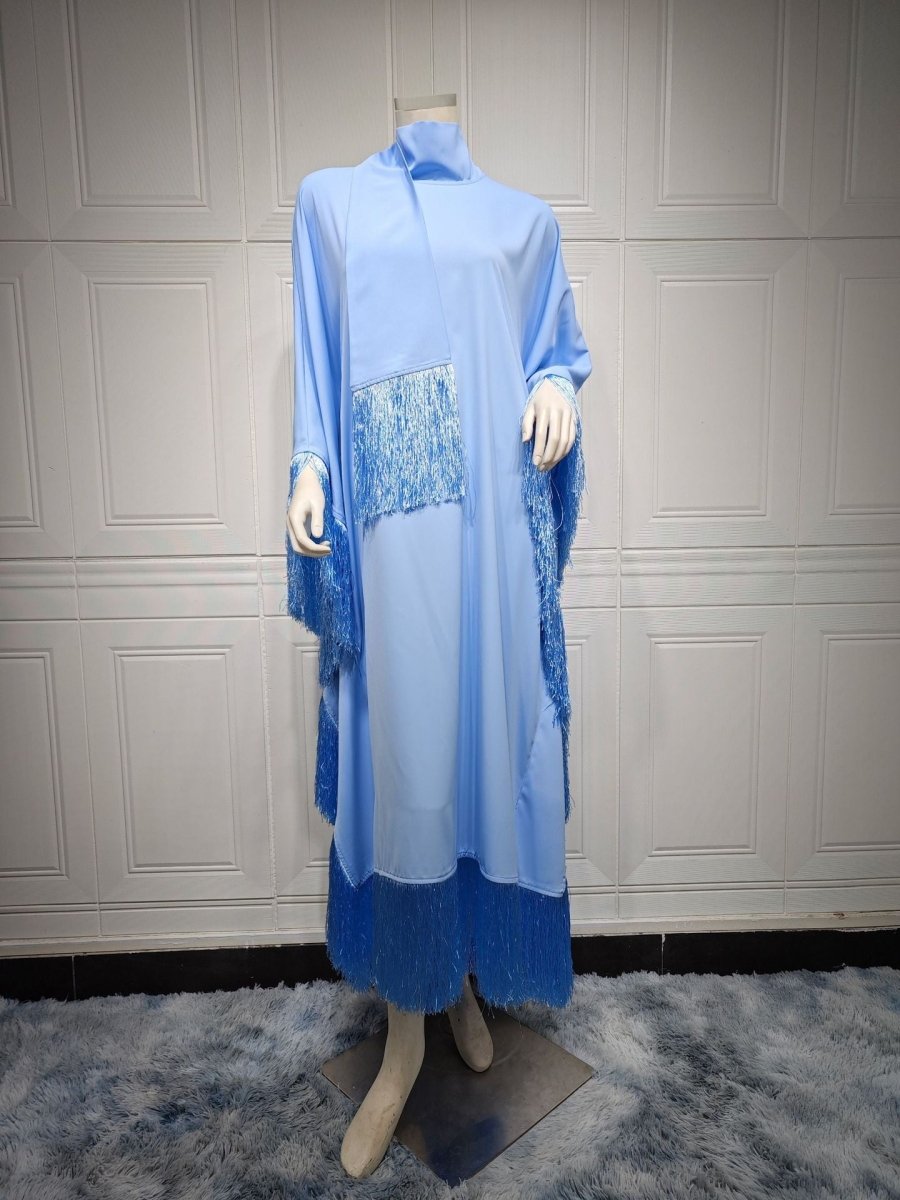 Kaftan Manches Chauve-Souris à Pompons | Robe de Soirée avec Détails Frangés Fluides (MA288)