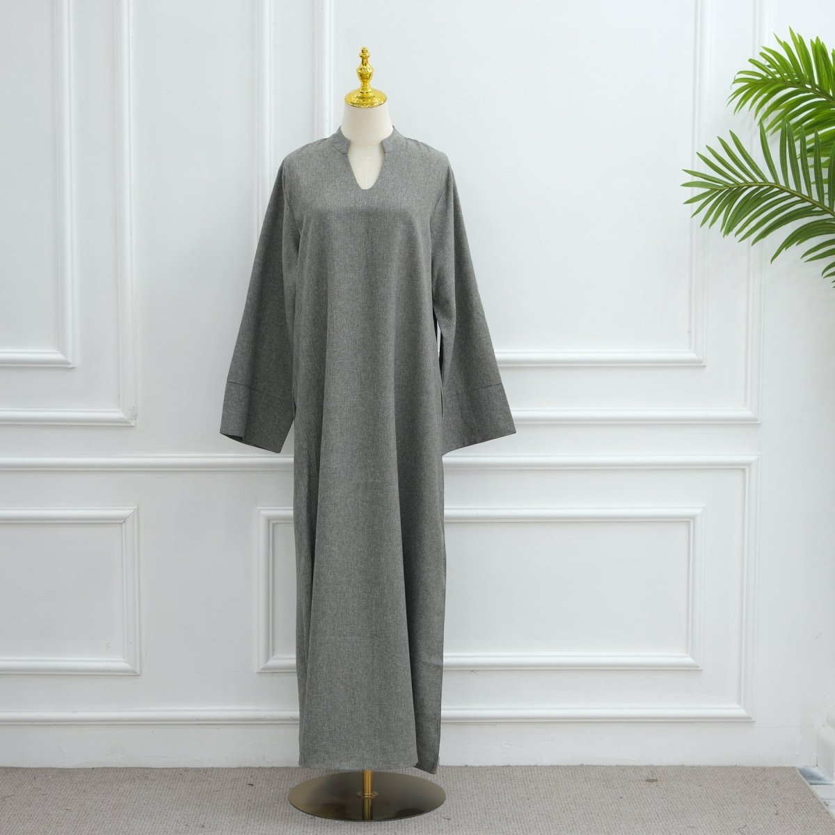 Abaya oversize à col en V avec poches | Robe longue unie à manches larges (MA331)