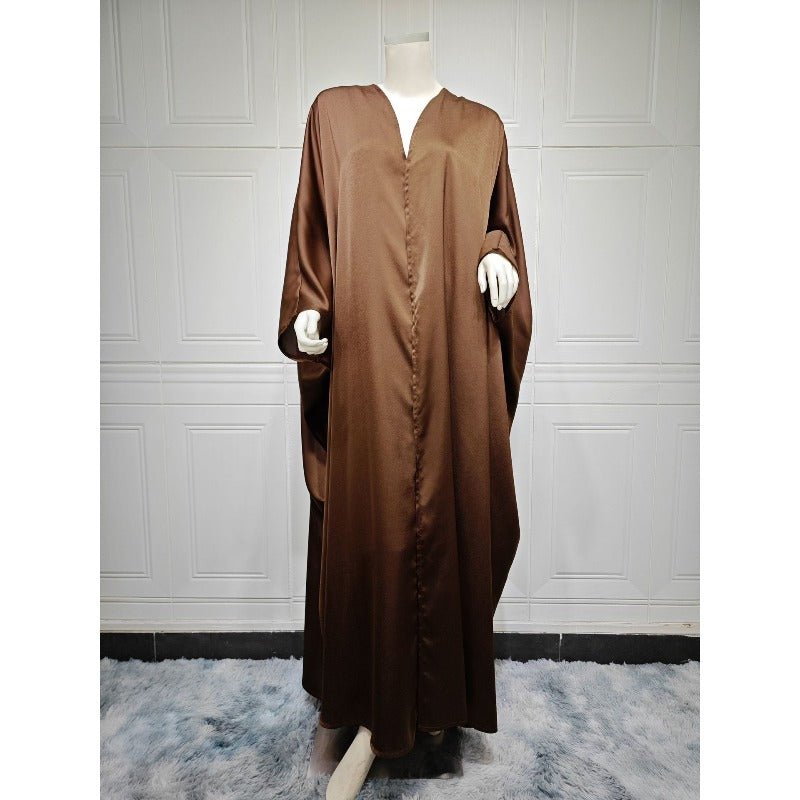 Robe Abaya à Manches Chauve-Souris Douces | Robe Cardigan en Satin à Col en V (MOA224)