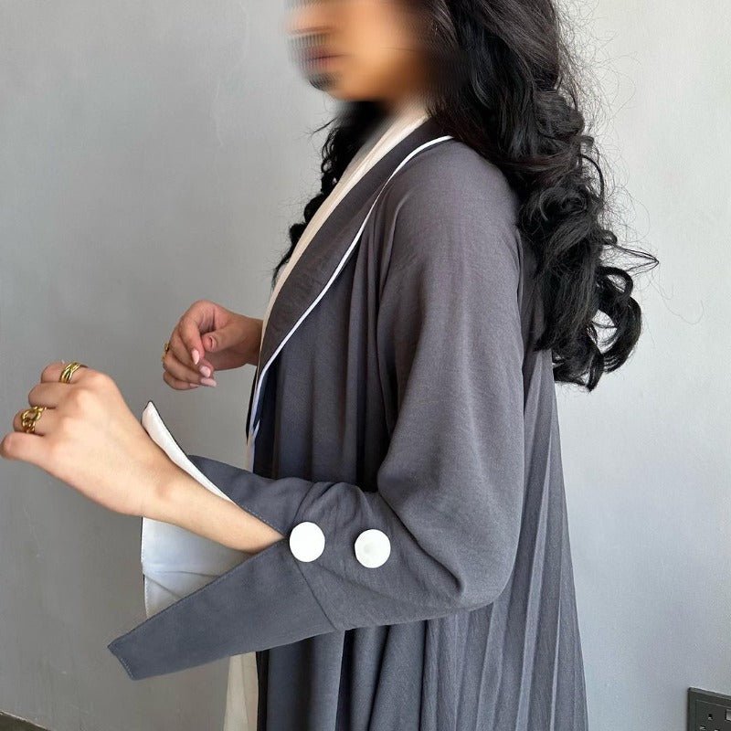 Robe longue automne et hiver à ouverture avant | Abaya cardigan plissée unie (MOA218)