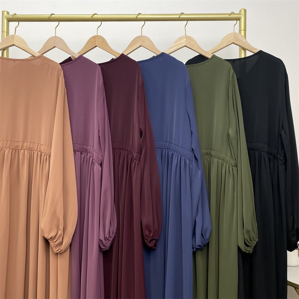 Abaya Ample Modeste pour Musulmane, Manches Extensibles, Fermeture Éclair Frontale, Coupe Trapèze (MA175)