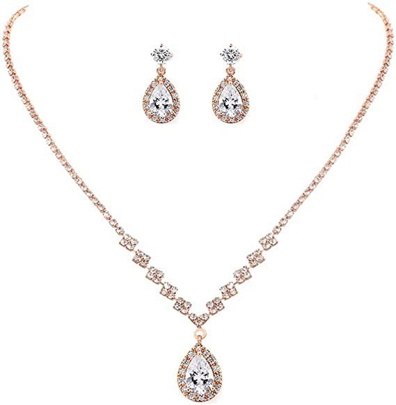 Collier et boucles d'oreilles pendantes MAC181 en zircons diamantés étincelants