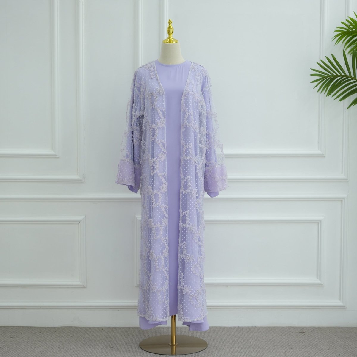 Abaya ouverte en mesh floral 3D (MOA288)