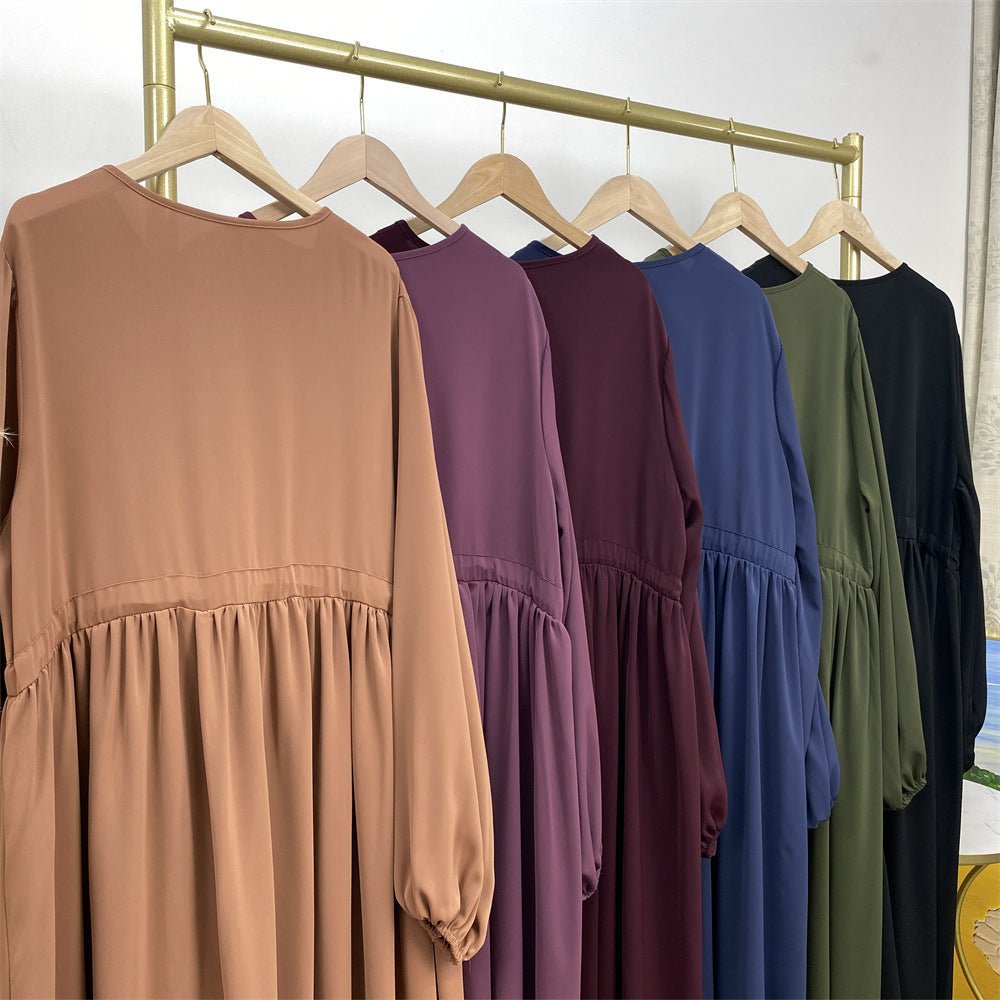 Abaya Ample Modeste pour Musulmane, Manches Extensibles, Fermeture Éclair Frontale, Coupe Trapèze (MA175)