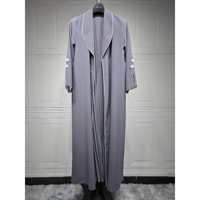 Robe longue automne et hiver à ouverture avant | Abaya cardigan plissée unie (MOA218)